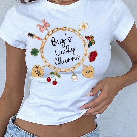 Big’s Lucky Charms Baby Tee, Sorority Reveal Crop Top, Cute Y2K Aesthetic Shirt - Picture 1 of 3